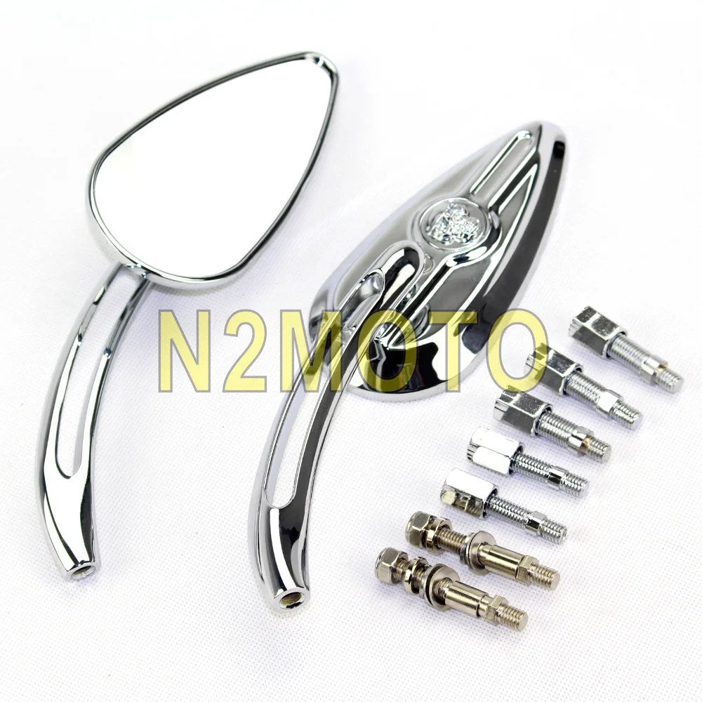 Motorcycle Chrome Black Skull Rear View Mirror Aluminum Side Mirrors