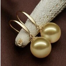 

hj 00285 AAA 16mm natural Australian south sea golden shell pearl earrings 14K solid gold