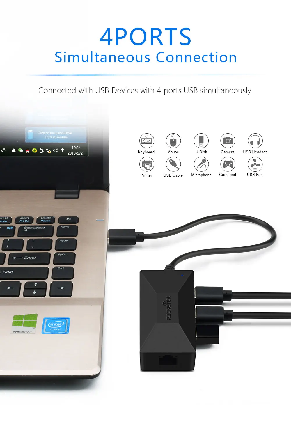 Rocketek USB гигабитный Ethernet адаптер 1000 Мбит/с Тип c концентратор 3,0 Lan для Xiaomi Mi Box 3/S Android tv телеприставка сетевая карта Rj45