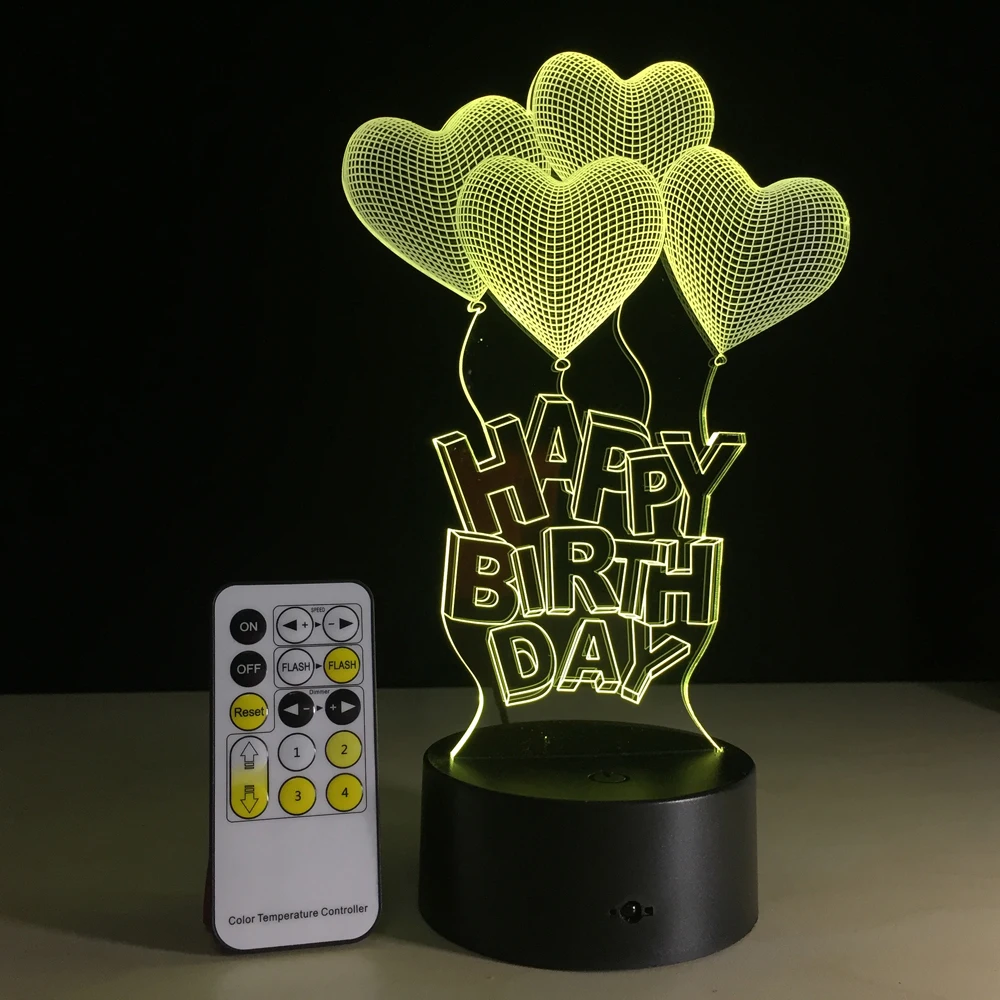 Подарок на день рождения 7 цветов Изменение сенсорный пульт дистанционного управления светодиодный ночник акриловая панель 3D иллюзия любовь сердце настольная лампа подарки