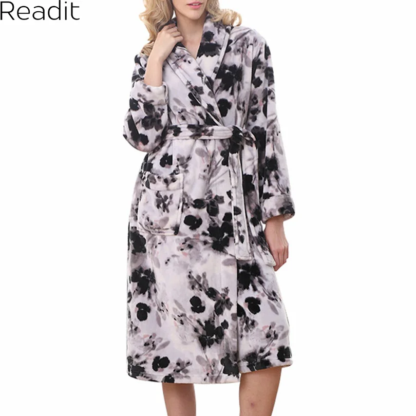 Women Pajamas Flannel Fleece Long Warm Female Robes Women Home Gown