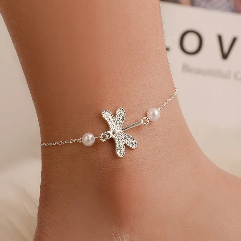 

2019 Boho Dragonfly Anklets for Women Bohemian Animal Bracelets On the Leg Vintage Silver Color Foot Jewelry Beach Accessories