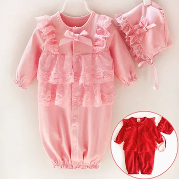 

Baby Girl Princess Lace Romper With Cap Girls Jumpsuit Overall For Fall Sleep Bag Birthday Gift Infant Clothes Born 3m 6m New