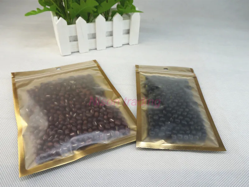 

18*26cm,100 X Aluminum ZipLock bag Inner Dumb Golden Front Matte Clear -Reusable Mylar Foil Food Packing Pouch, Candy Zip sack
