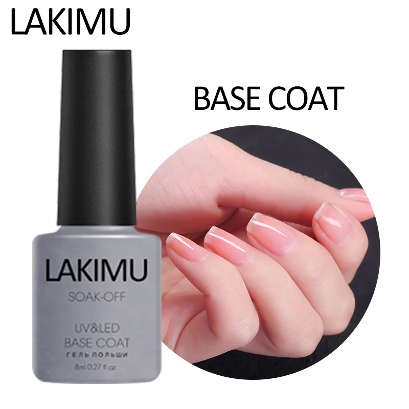 

Lakimu The Base and The Top of The Gel Varnish Transparent Color Gel Nail Polish Soak Off Gel Lacquer Tops Coat UV Nail Art
