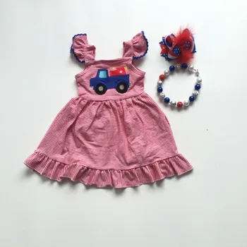 

hot new arrival baby girls spring summer dress truck print dress baby children boutique white and black stripe dress with bows