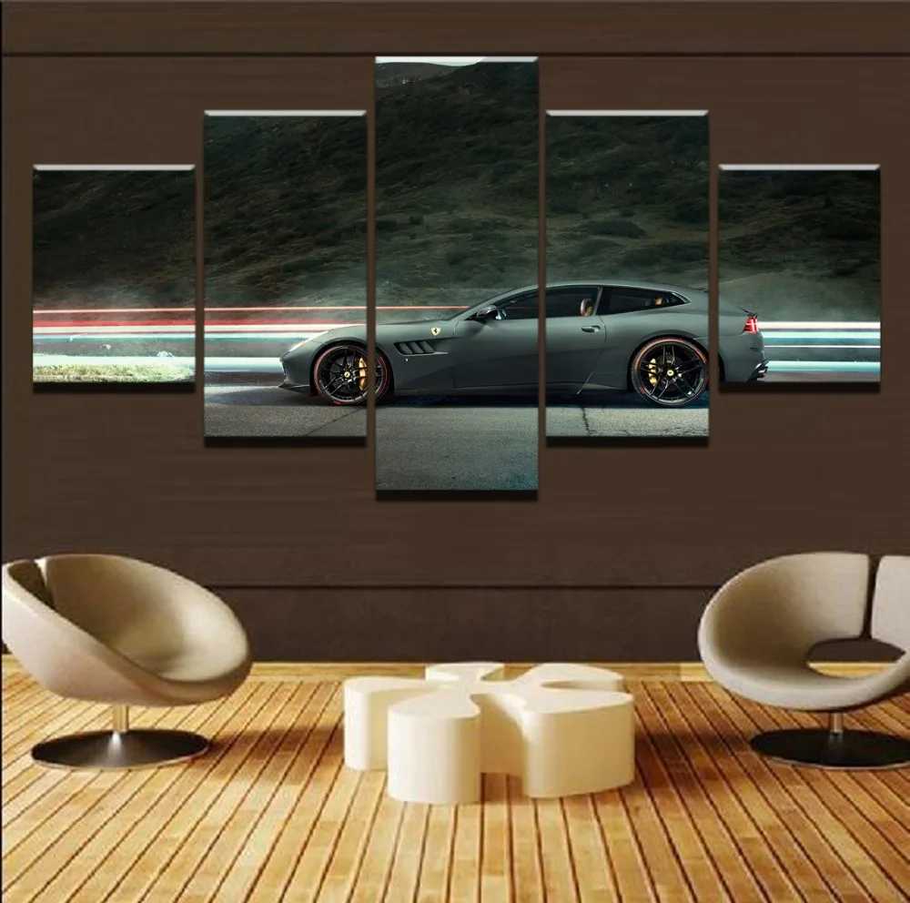 

Modern Canvas For Living Room HD Home Decor 5 Panel Mountain And Sport Car Poster Print Picture Painting Wall Art Modular Poster