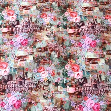1 yarda retro tela de piel de melocotón París collage de primavera flores hecha a mano DIY tela estampados de tela ropa, costura tela