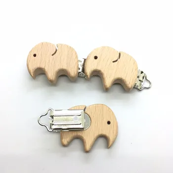 

25pcs Solid Beech Wooden Elephants Shape Baby Pacifier Clips