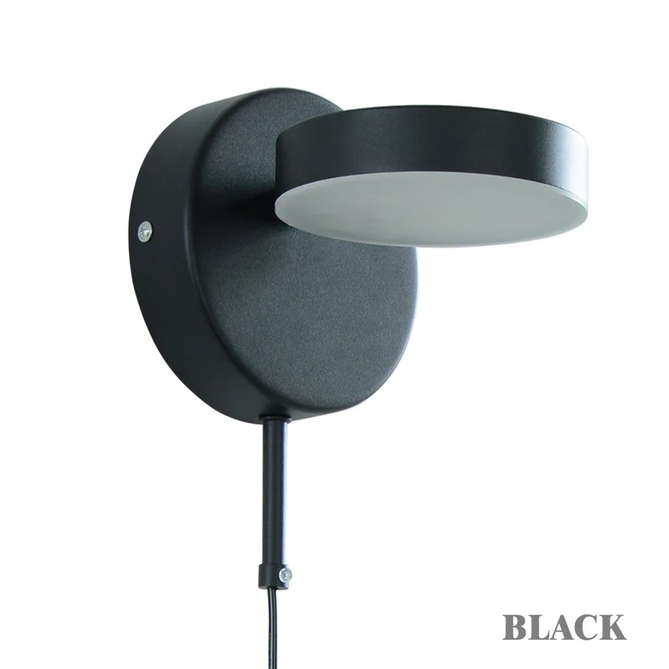 Светодиодный настенный светильник с регулируемой яркостью 0-12 Вт, настенный светильник с переключателем, современный светодиодный настенный светильник в скандинавском стиле, регулируемый настенный светильник для спальни - Цвет абажура: Black