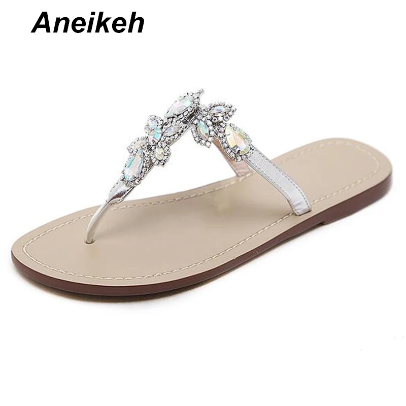 Aneikeh/Новый 2020 Женская обувь для отдыха Стразы летние Цепи Стринги гладиаторские