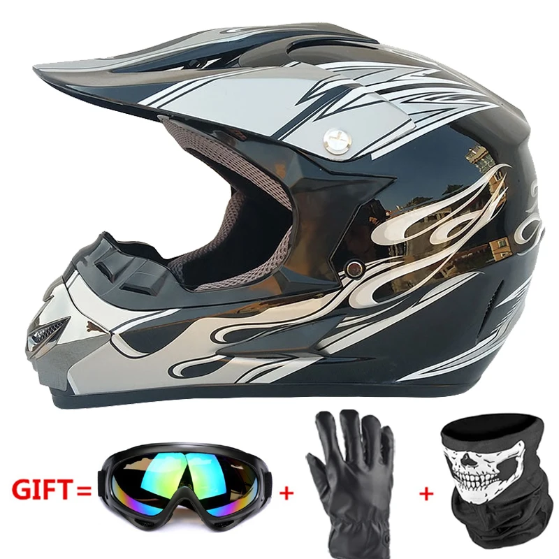 Мотоциклетный шлем полное лицо Casco Moto мотокросс шлем внедорожный шлем ATV Dirt Bike горные MTB DH Capacete Moto очки - Color: black grey