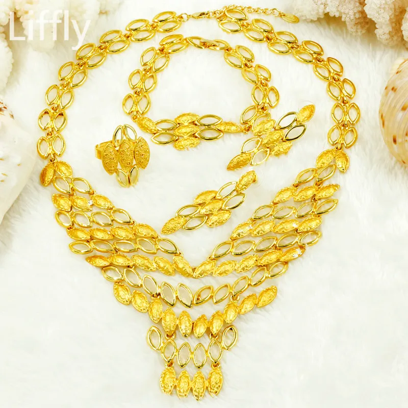 

AAAAA New African Fashion Jewelry Italian Women Charm Necklace Bracelet Ring Earring Set Dubai Wedding 24 Gold Jewelry Sets