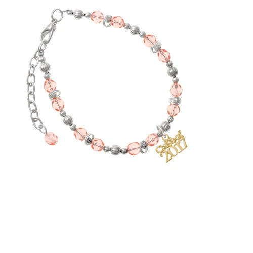 Goldtone Class of 2017 Pink Beaded Bracelet