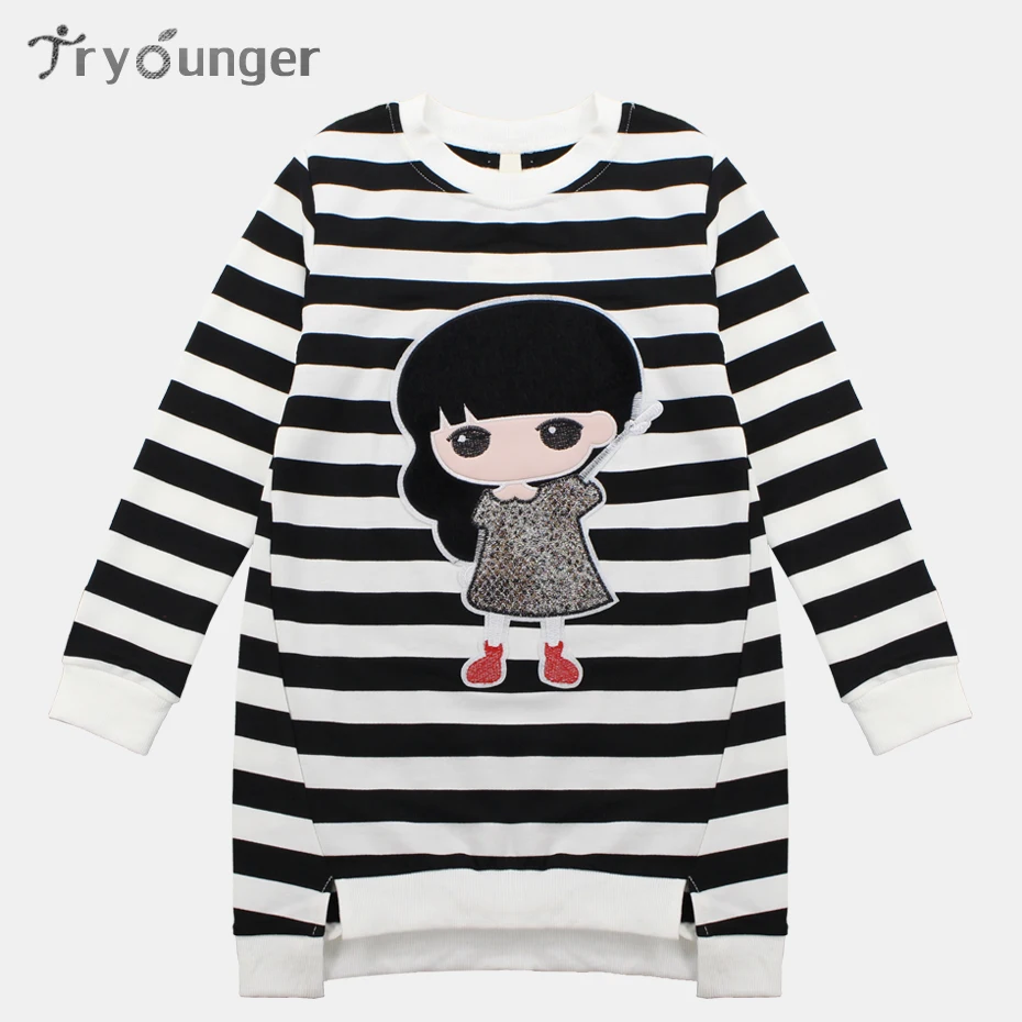Dress For Big Girls Autumn Long Sleeve Girl Dresses Striped Print Children's Winter Kids Teen Clothes 4 6 12 Y | Детская одежда и