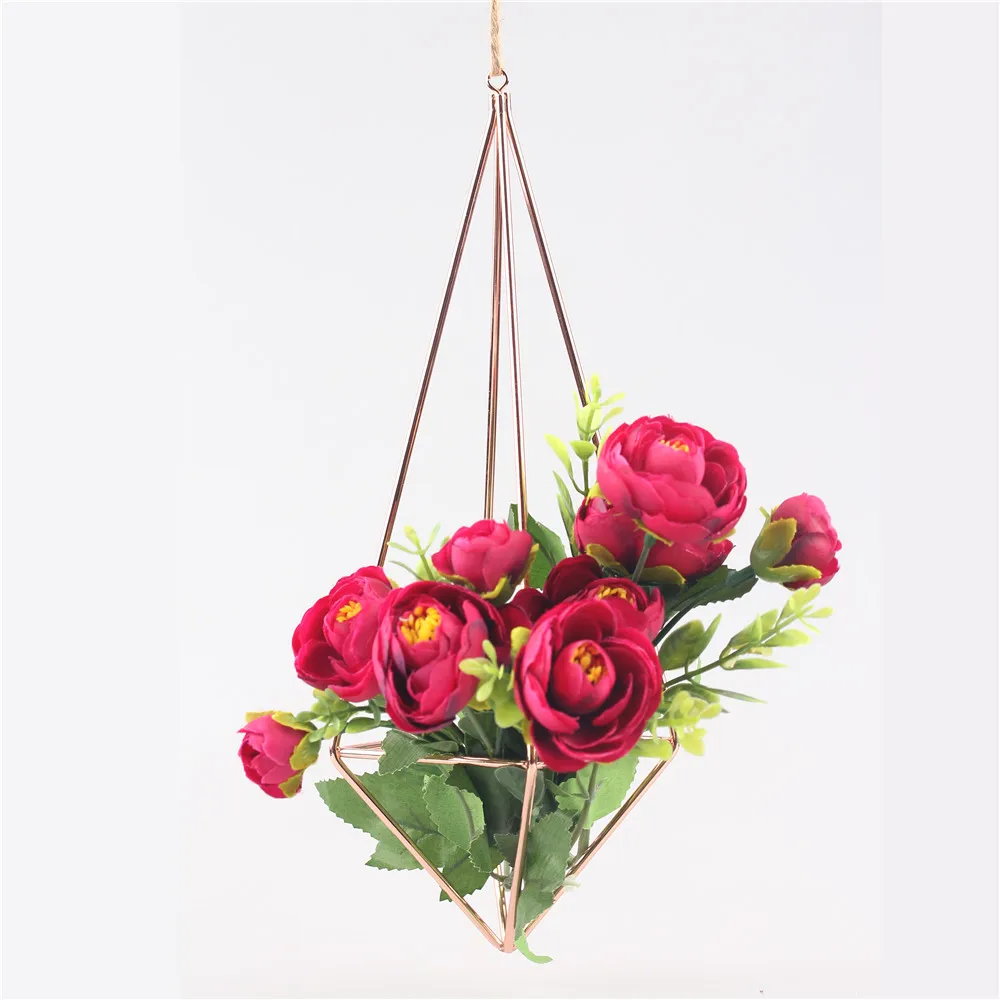 Decorative Detachable Hanging Geometric Himmeli Mobile Wreath Flower Rack Air Plant Holder 10 inches Rose Gold Slim
