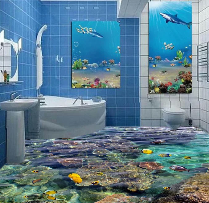 [Самоклеющиеся] 3D кораллы морская рыба 4 Нескользящие водонепроницаемые фото