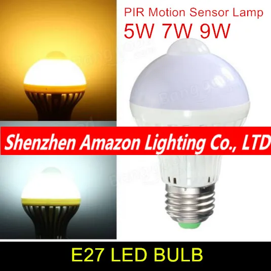 

1pcs PIR Motion Sensor Lamp Auto Smart LED Bulb E27 5W 7W 9W Infrared Motion Detection Infrared Ampoule Led 220V Home Lighting