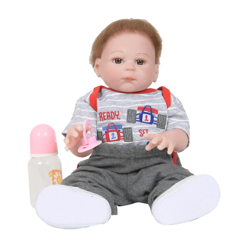 

50cm Realistic Reborn Baby Boy Doll Model Full Body Silicone in Gray Clothes Set Kids Gift
