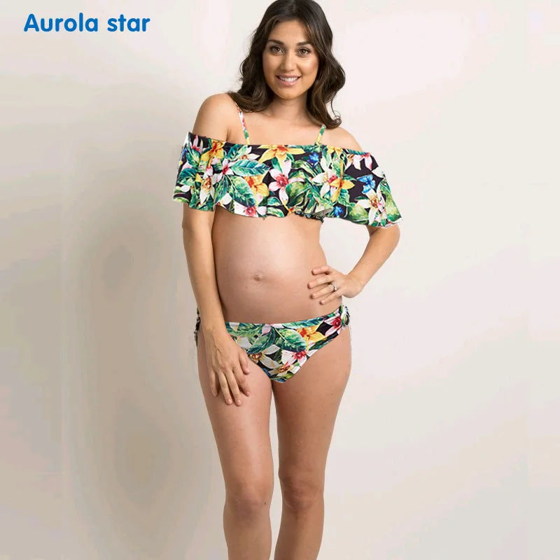 off shoulder maternity swimsuit