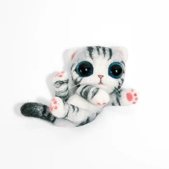 

Non Finished Felting Poked Free Shipping Handcraft Wool Felt Poked Set DIY Lying Down Gray Cat Felt for Needle Material Bag