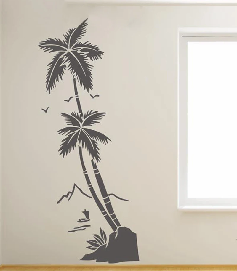 Transfer Bathroom Beach Scene Palm Trees Wall Art Vinyl Decal Sticker 