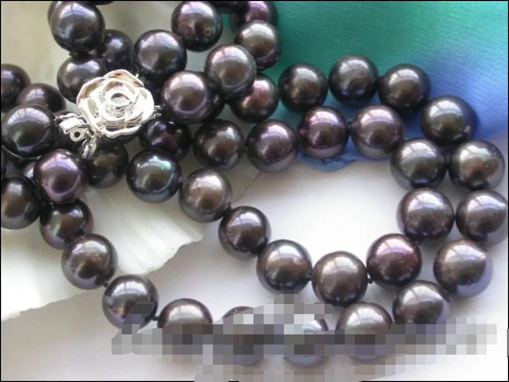 

~~ BJC 000162 black round freshwater pearl necklace 925silv Discount AAA