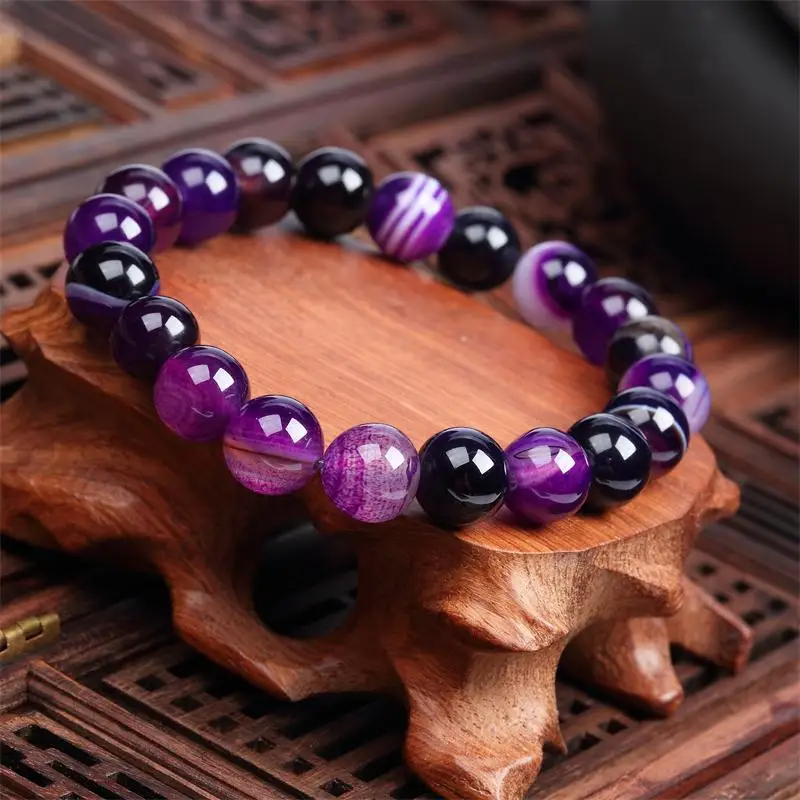 8MM Natural Purple Beads Stone Bracelet for Women Colorful Rainbow Charming Female Bracelets Jewelry Best Gift