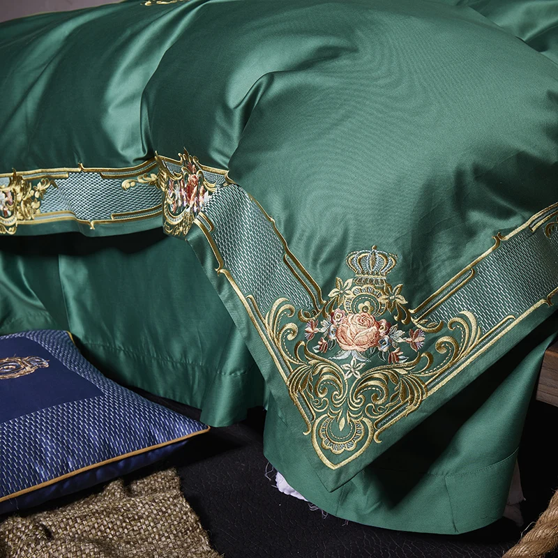 Египетского хлопка высокого качества с вышивкой Белый Розовый цвет зеленый, синий серый 80S роскошные постельные принадлежности наборы простыней queen King size 4 шт