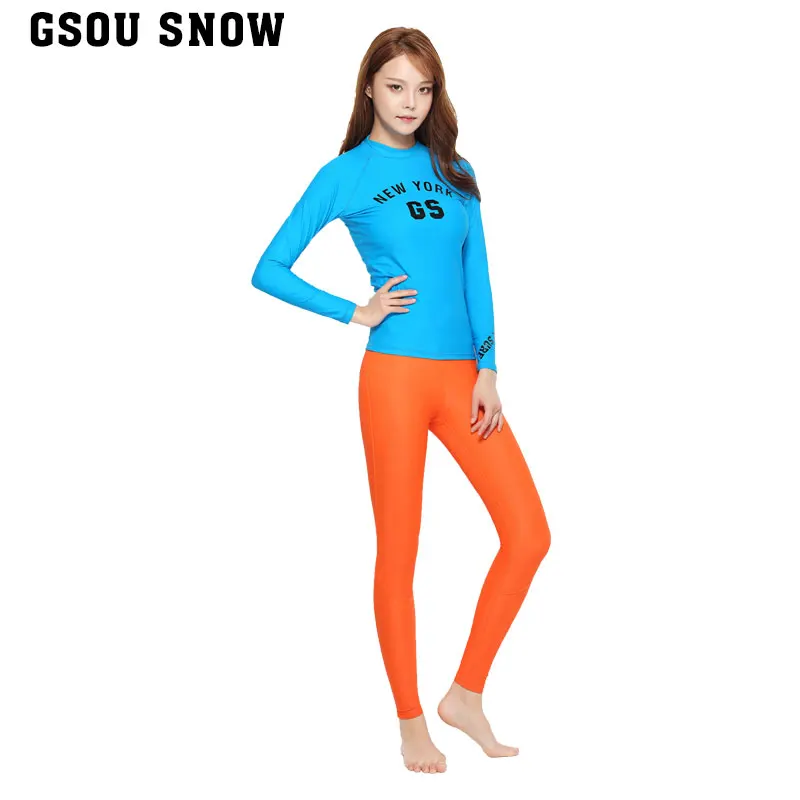 

GSOU SNOW Women Wetsuit Surfing Swimwear High Elasticity Rash Guards Quick Dry Sunscreen Long Sleeve Top Pant Beach Bathing Suit