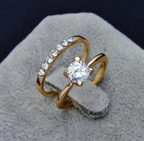 Fashion jewelry New 18k gold filled CZ zircon finger ring set wedding gift  for women ladies wholesale  R1373
