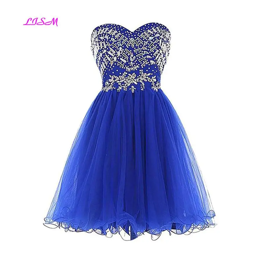 

Beaded Crystal Organza Ball Gown Homecoming Dress Short Lovely Sweetheart Party Gowns Lace up Real Photos Cheap Cocktail Dresses