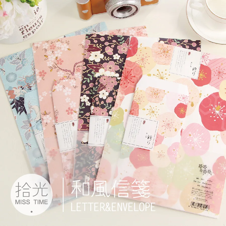 4 лотка/упаковка) винтажная бумага для письма с цветами и набор конвертов канцелярские принадлежности в стиле «Ретро» бумажный конверт с цветком вишни