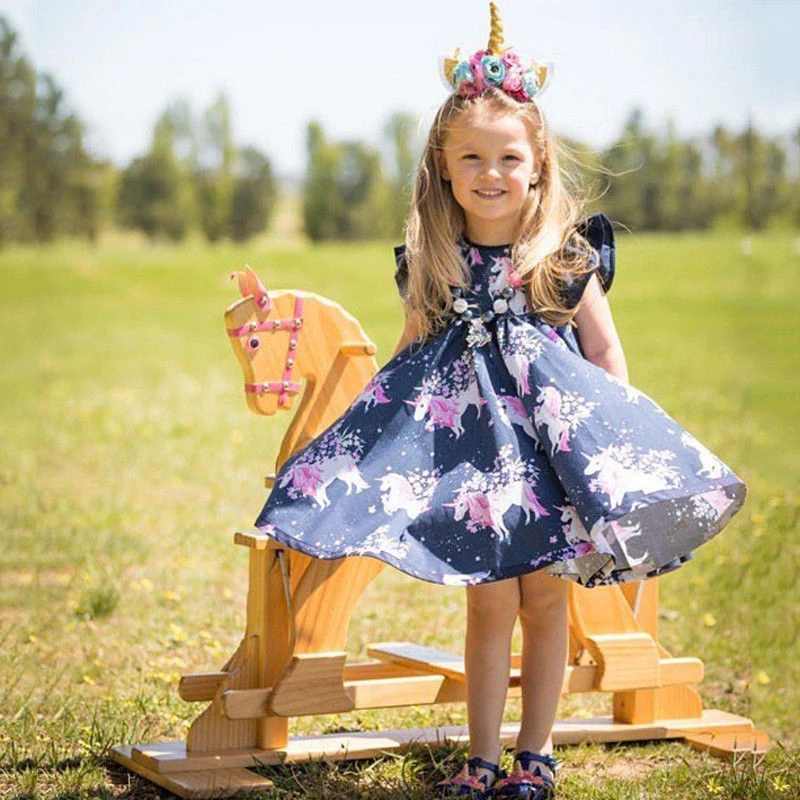 Fashion Newborn Baby Girls Horse Flower Dresses Clothes Party Little