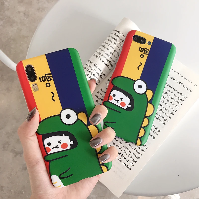 

Phone Cases for Huawei P30 P20 Pro Mate 20 Pro Lovely dinosaur girl frosted IMD soft cover For Honor 10 Nova 3 3i 4 back Cases
