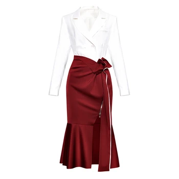 

HIGH QUALITY Newest 2020 Fashion Designer Runway Suit Set Women's Double Breasted Blazer Mermaid Skirt Set
