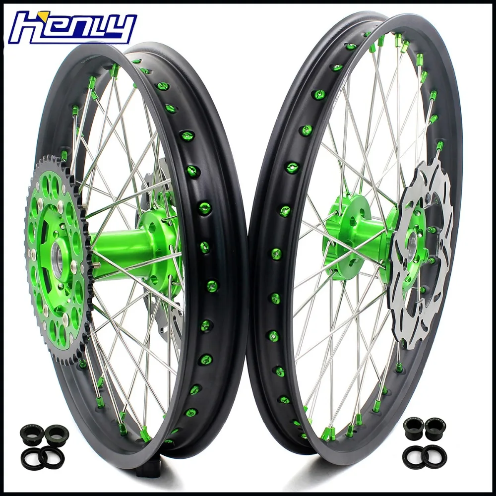21/19 MX COMPLETE MOTOCROSS WHEELS RIMS SET FOR KAWASAKI KX250F 2006 2018 KX450F 2006 2018 GREEN