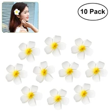 Grampos de cabelo de flor do havaí 7cm, simulação de grampos de cabelo, flor de ovo, endereço para praia, festa luau (branco com 10 peças amarelo)