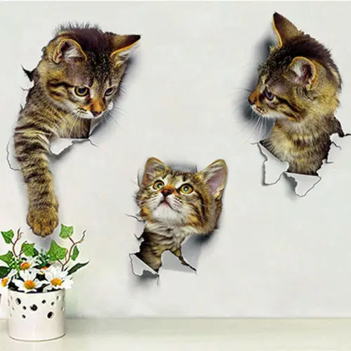 Горячая Распродажа настенные стикеры Милые 3D котенок кошка спальня кувалда