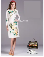 2016 Autumn Beige O Neck Long Sleeves Print Brand Same Style Runway Dress High End Celebrity Style Women Dress 72810