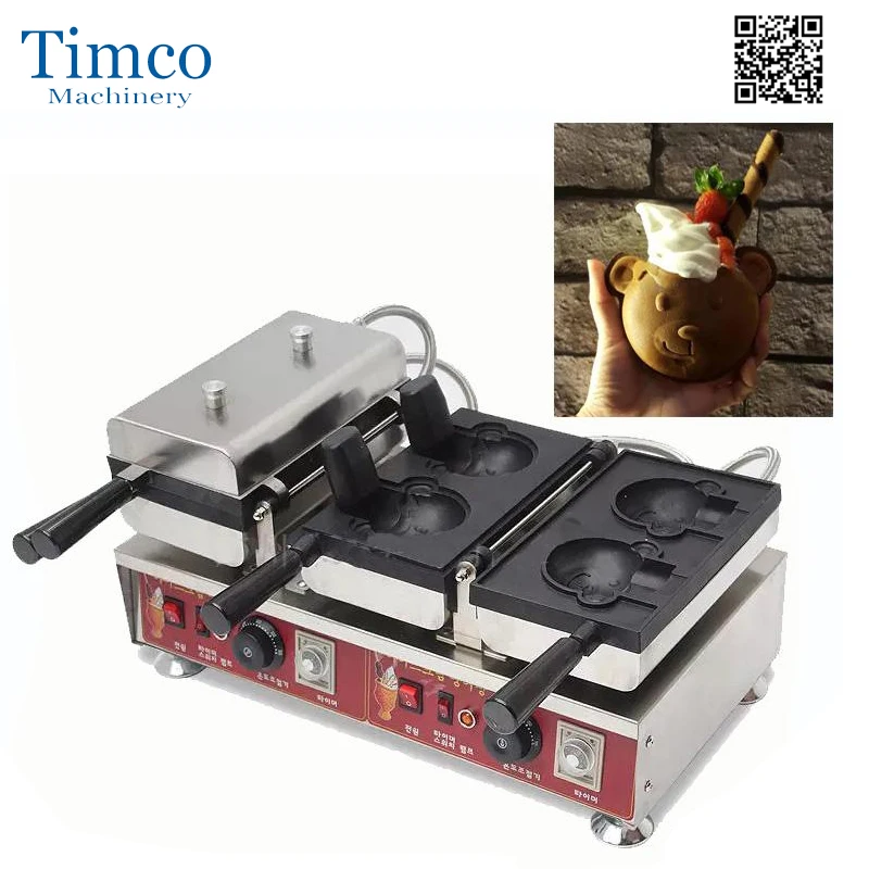 

Open Mouth Bear Shape Waffle Machine Ice Cream Waffle Cone Maker Taiyaki Machine Commercial Electric Waffle Making Machine Cute