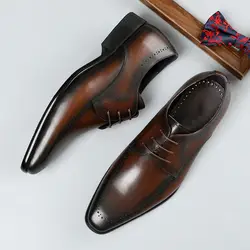 100% Элегантные Мужские модельные туфли из натуральной кожи деловые туфли-оксфорды мужские свадебные туфли с перфорацией типа «броги»