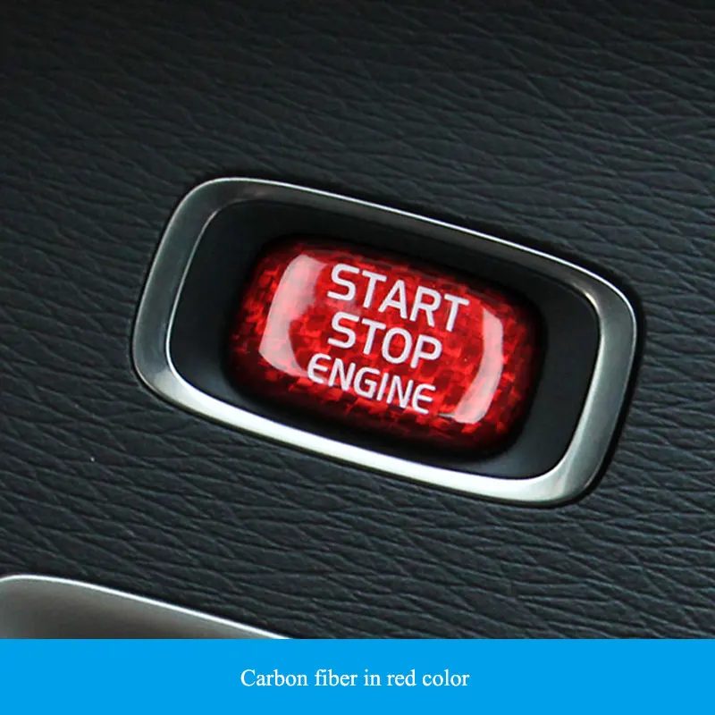 Автомобильный Стайлинг, кнопка запуска двигателя, наклейка из углеродного волокна, крышка, стоп-переключатель, ключ, декор для Volvo V40 V50 V60 S60 XC60 S80 V70 XC70 - Название цвета: carbon fiber in red
