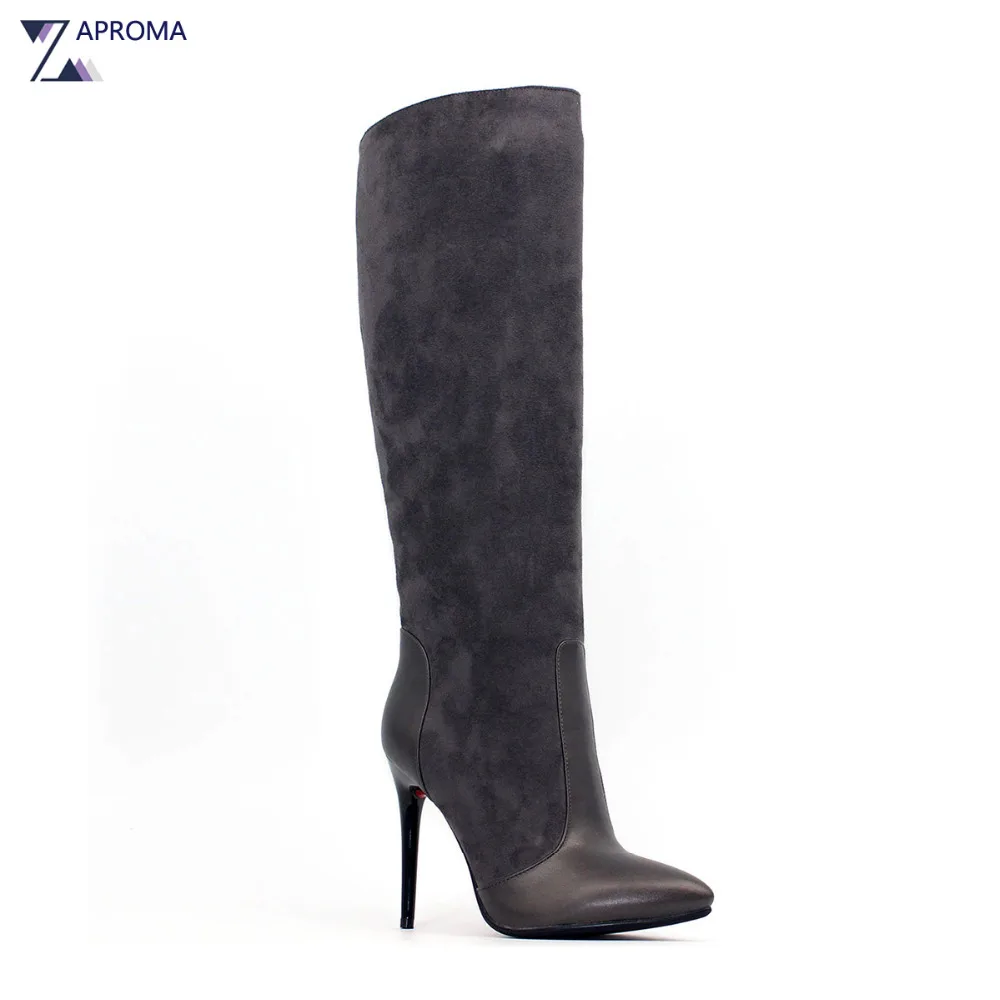 

Faux Suede Sexy Boots Women Pointed Toe Over the Knee Dark Brown Short Plush Thin Heel Boot Winter Super High Heel Zipper Shoes