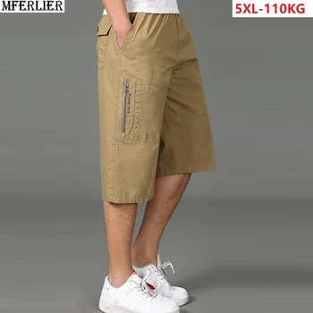

MFERLIER summer Men casual cargo shorts sports zipper plus size 4XL 5XL pocket man safari style green cotton slim fit shorts 44