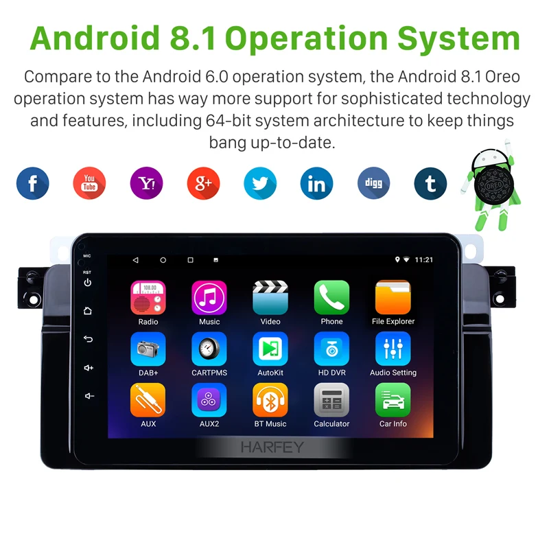 Sale Harfey 8 inch Android 8.1 GPS Navigation Radio for BMW 3 Series E46 M3 1998-2006 Bluetooth HD Touchscreen Music support Carplay 2