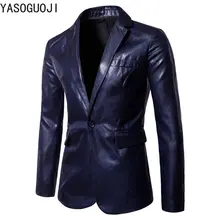 YASUGUOJI весенний Повседневный Однотонный мужской пиджак на одной пуговице модный мужской блейзер из искусственной кожи L027