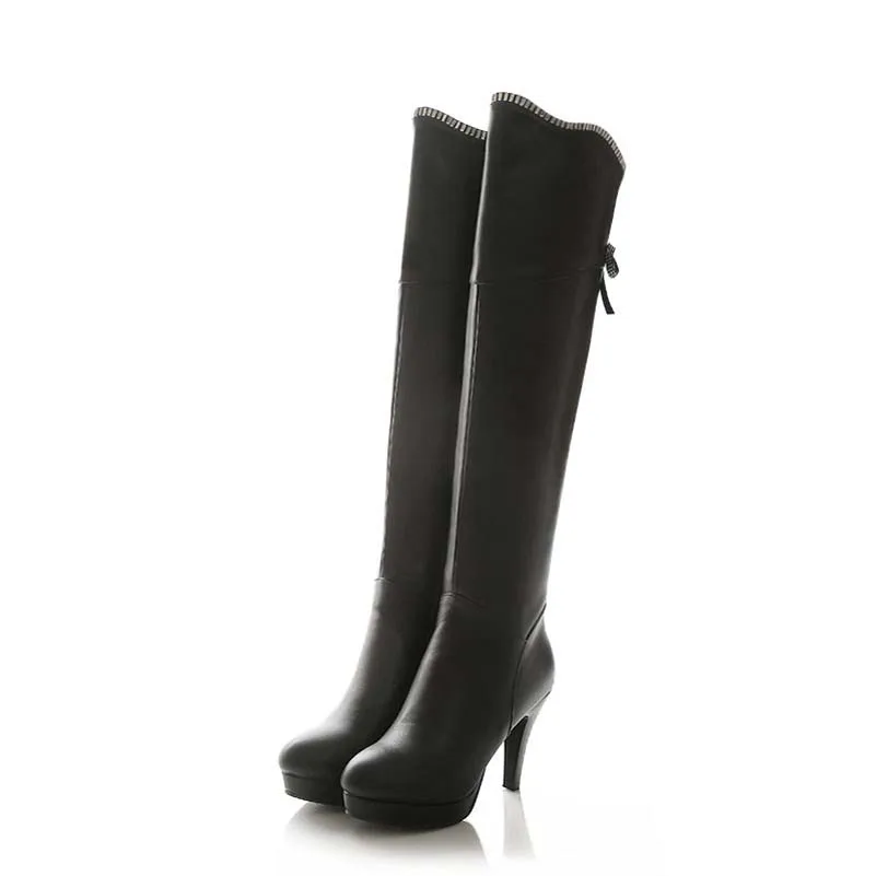 

Big Size 40 Advanced PU Leather Over Knee High Round Toe Thin Heels Boots For Women New Fashion Long Winter Boots