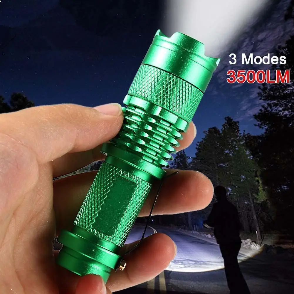 Green Mini penlight 3500 LM LED Flashlight Torch 3 Modes zoomable