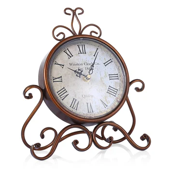 

European Style Retro Wrought Iron Craft Table Clock Home Decoration Bronze Gold Mute Table Clock Handicraft Vintage Desk Clock